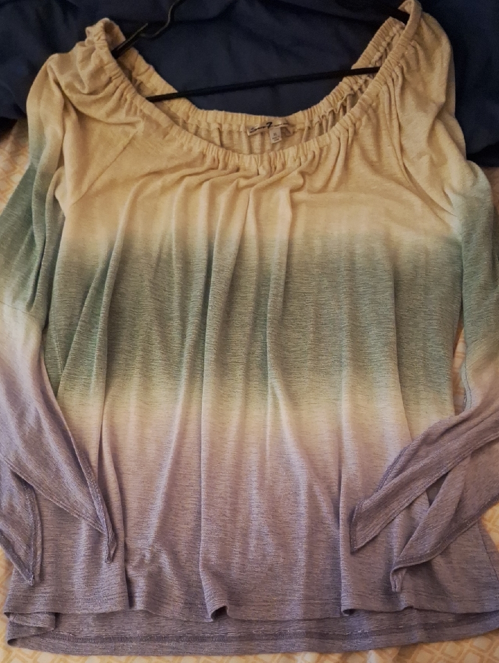 Seven7 - Ombre Off-Shoulder Tunic in Cream, Green & Purple